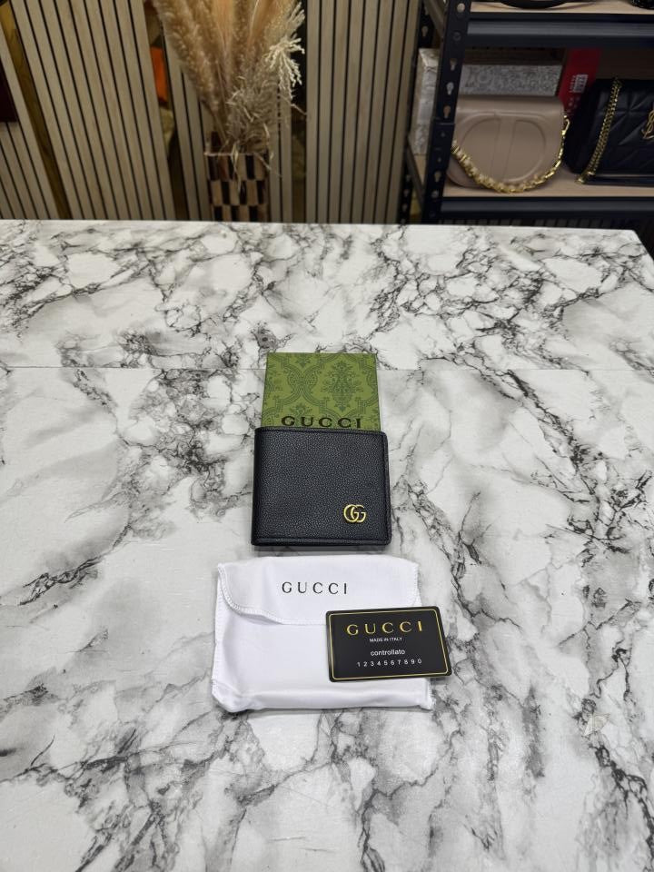 Gucc_i GG Marmont Leather Bifold Wallet With Og Box And Dust Bag  Black (C4124)