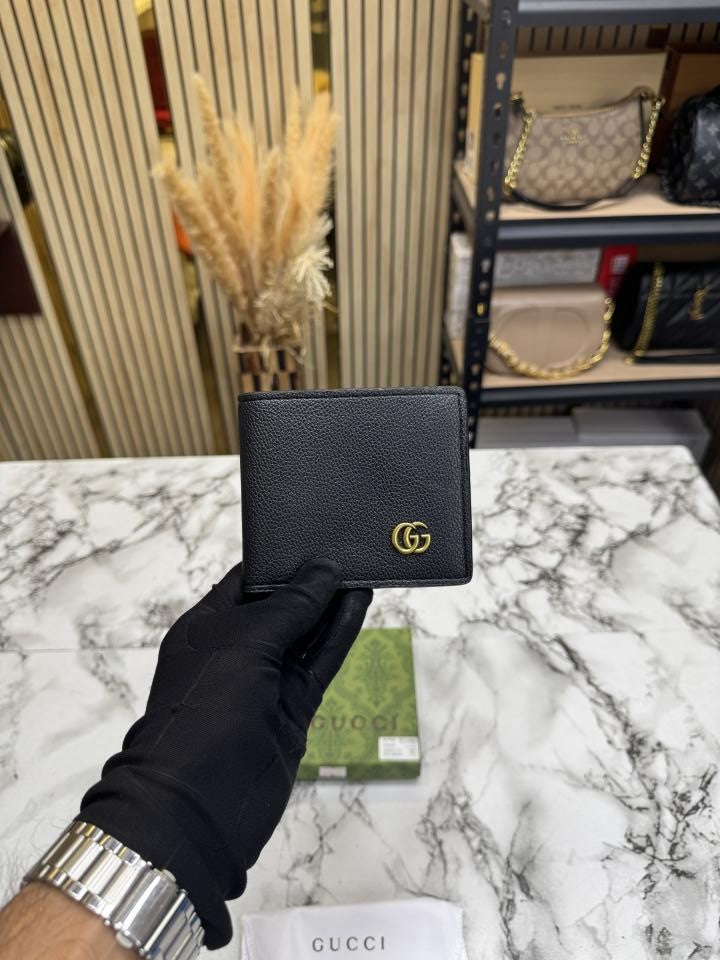 Gucc_i GG Marmont Leather Bifold Wallet With Og Box And Dust Bag  Black (C4124)
