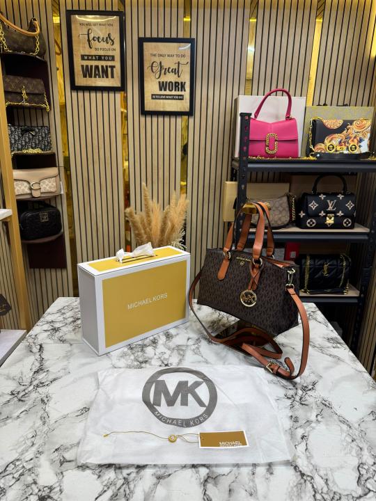 Michael_Kors Emma Satchel Bag With Magnetic Box And Dust Bag (Brown)