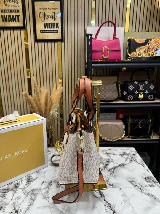 Michael_Kors Emma Satchel Bag With Magnetic Box And Dust Bag (Beige)