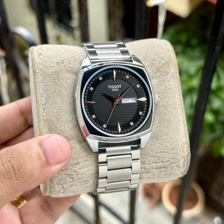 TISSO_T DAY- DATE SILVER BLACK  MENS WATCH