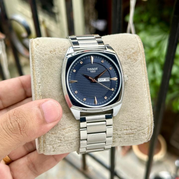 TISSO_T DAY- DATE SILVER BLUE MENS WATCH