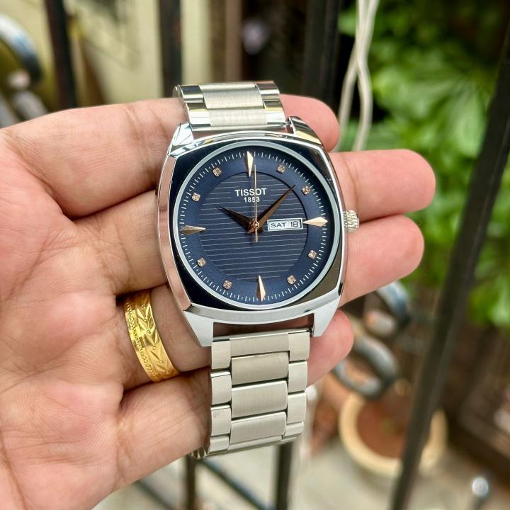 TISSO_T DAY- DATE SILVER BLUE MENS WATCH