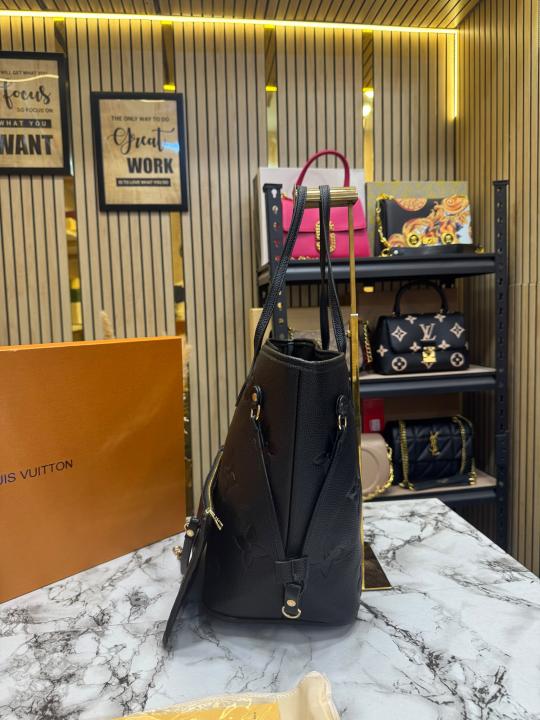 Loui_s Vuitton Neverfull Embossed Premium Quality Tote Bag With Box And Dust Bag (Full Black
