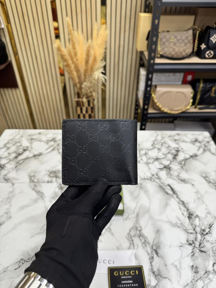 Gucc_i Signature GG Leather Bifold Wallet With Og Box And Dust bag Black (C4131)