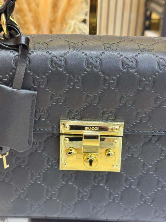 Gucc_i Padlock Embossed Top Handle Shoulder Bag With Double Box And Dust Bag (Black)
