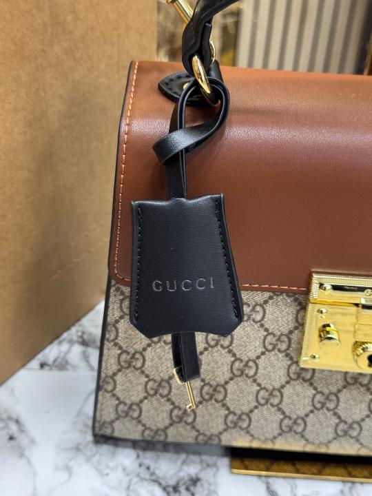Gucc_i Padlock Monogram Top Handle Shoulder Bag With Double Box And Dust Bag (Brown)