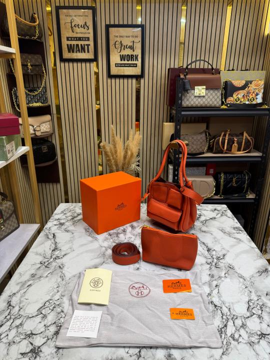 Herme_s Picotin Pouch Hand Bag Including Horse Charm Original Box And Dust Bag (Orange)