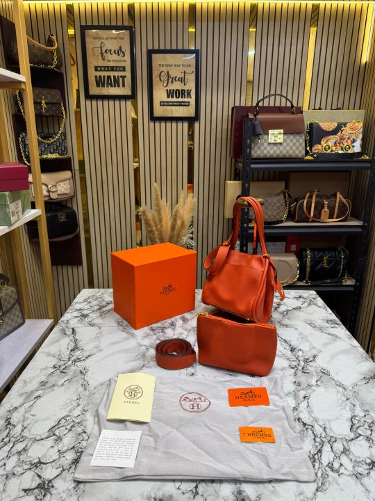 Herme_s Picotin Pouch Hand Bag Including Horse Charm Original Box And Dust Bag (Orange)