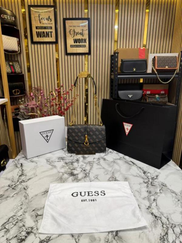 GUESS G JAMES LOGO SHOULDER BAG WITH OG BOX AND DUST BAG PREMIUM QUALITY (BROWN)