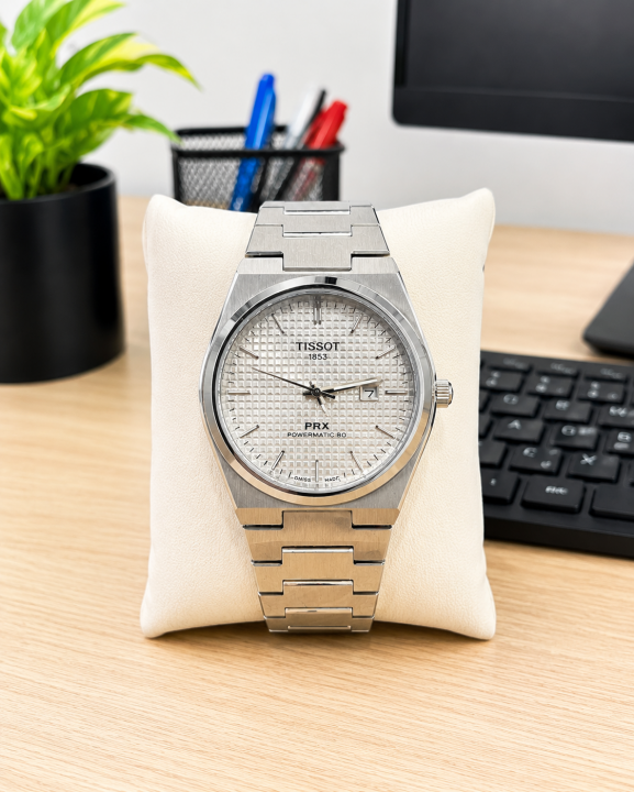 TISOT PRX SILVER WHITE TEXTURE DIAL AT358