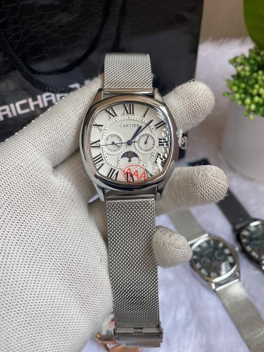 Cartie R Sun Moon Silver White Dial Mesh Strap AT441