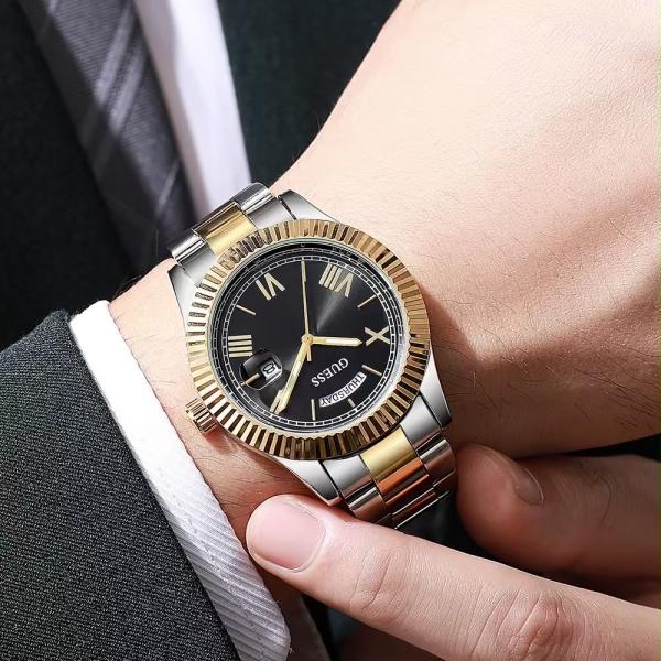 Gues s Day Date Mens Watch Dual Tone Gold