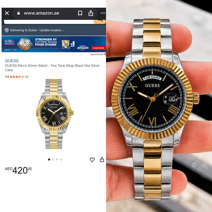 Gues s Day Date Mens Watch Dual Tone Gold