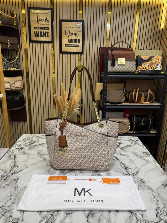 Michael_Kors Jet Set Tote Bag Large Logo Tote Bag With Dust Bag (Beige) (100825)