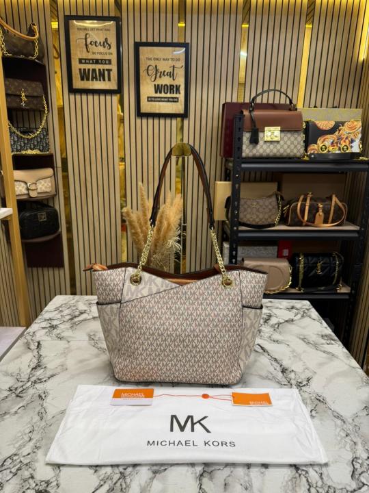 Michael_Kors Jet Set Tote Bag Large Logo Tote Bag With Dust Bag (Beige) (100825)