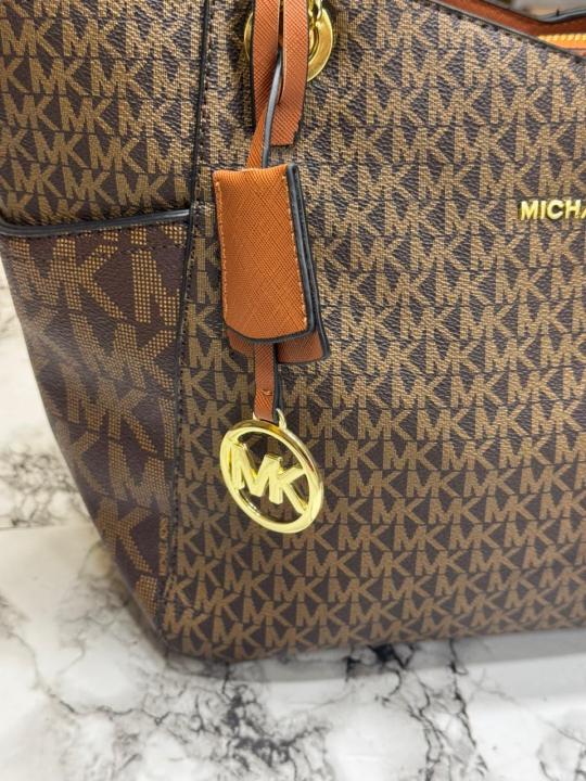 Michael_Kors Jet Set Tote Bag Large Logo Tote Bag With Dust Bag (Brown) (100825)
