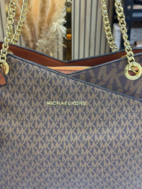 Michael_Kors Jet Set Tote Bag Large Logo Tote Bag With Dust Bag (Brown) (100825)