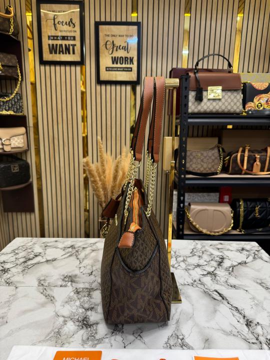 Michael_Kors Jet Set Tote Bag Large Logo Tote Bag With Dust Bag (Brown) (100825)