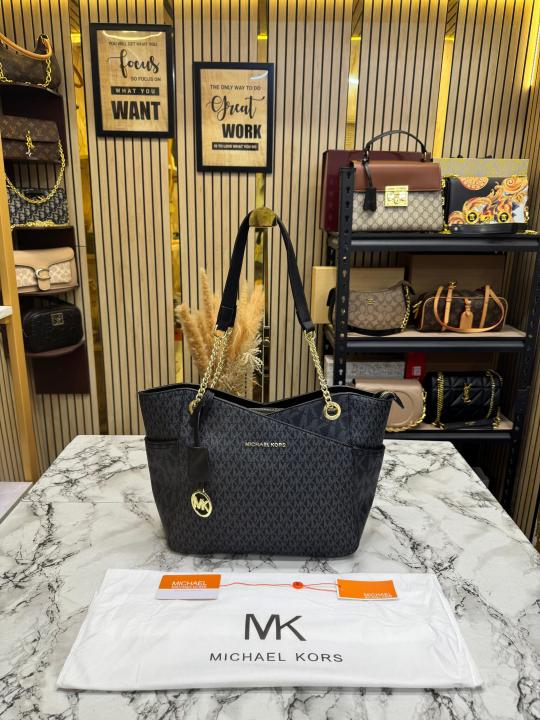 Michael_Kors Jet Set Tote Bag Large Logo Tote Bag With Dust Bag (Black) (100825)