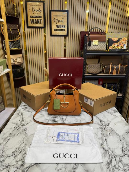 Gucc_i Softbit Medium Top Handle Bag With Double Box And Dust Bag (Brown-161)