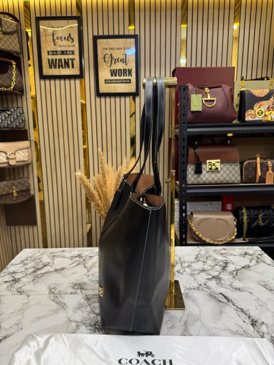 Coac_h North Leather Tote Bag Premium Quality With Dust Bag (Black)