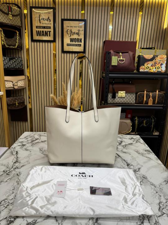 Coac_h North Leather Tote Bag Premium Quality With Dust Bag (White)