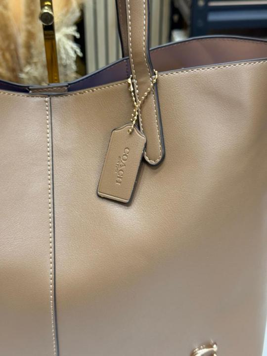 Coac_h North Leather Tote Bag Premium Quality With Dust Bag (Khaki)