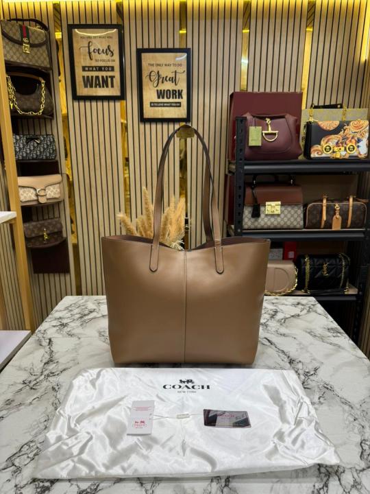 Coac_h North Leather Tote Bag Premium Quality With Dust Bag (Khaki)