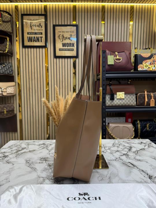 Coac_h North Leather Tote Bag Premium Quality With Dust Bag (Khaki)