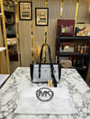 Michael Kor_s Signature MK Tote Handbag With Tassel Charm And Dust Bag (Black-White)