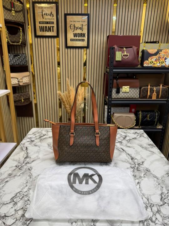 Michael Kor_s Signature MK Tote Handbag With Tassel Charm And Dust Bag (Brown)