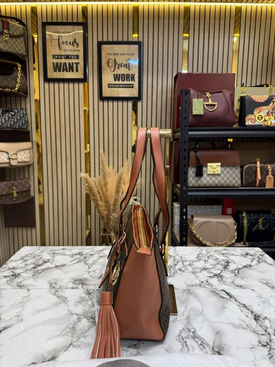 Michael Kor_s Signature MK Tote Handbag With Tassel Charm And Dust Bag (Brown)