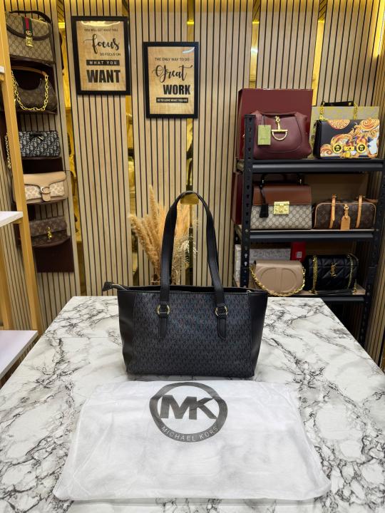 Michael Kor_s Signature MK Tote Handbag With Tassel Charm And Dust Bag (Black)