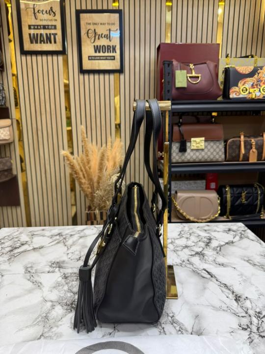 Michael Kor_s Signature MK Tote Handbag With Tassel Charm And Dust Bag (Black)