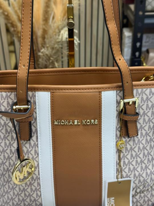 Michael Kor_s Jet Set Travel Signature Logo Tote Bag (Beige)