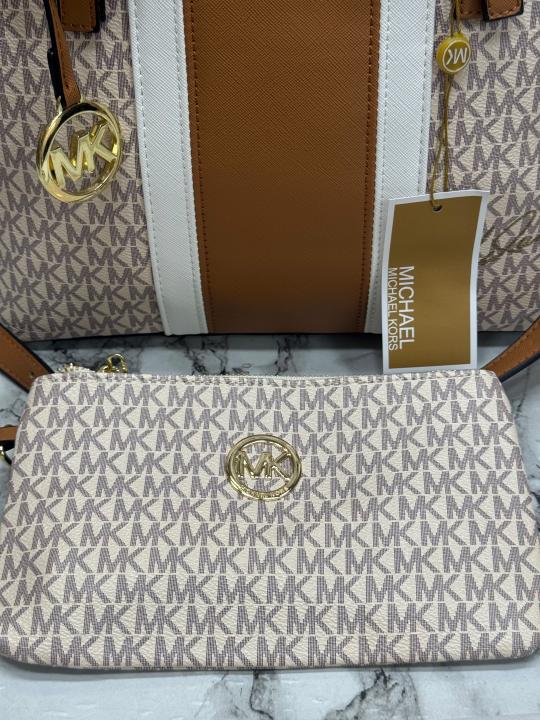 Michael Kor_s Jet Set Travel Signature Logo Tote Bag (Beige)