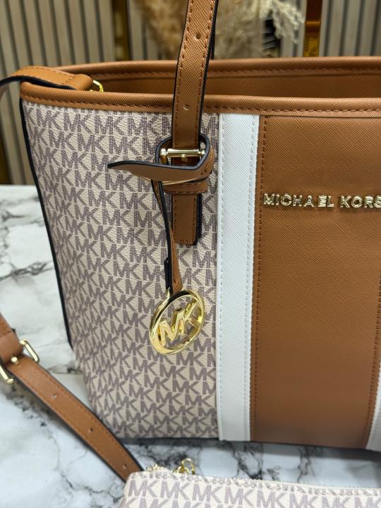 Michael Kor_s Jet Set Travel Signature Logo Tote Bag (Beige)