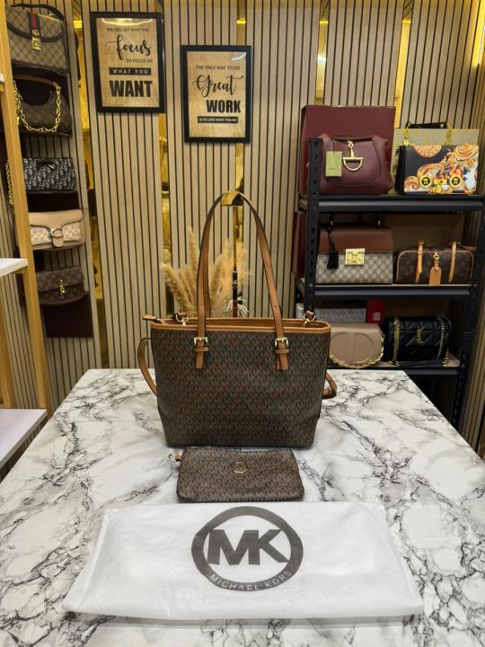 Michael Kor_s Jet Set Travel Signature Logo Tote Bag (Brown)