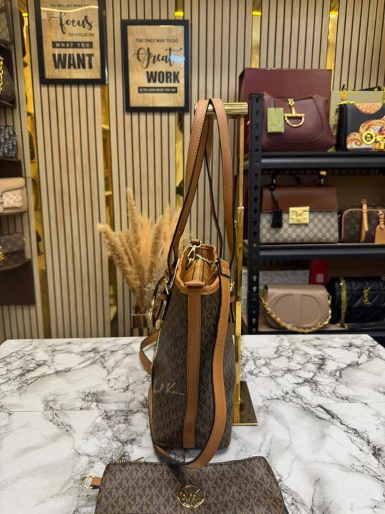 Michael Kor_s Jet Set Travel Signature Logo Tote Bag (Brown)
