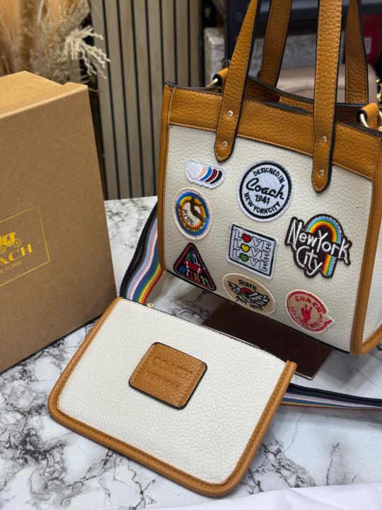 Coac_h City Patchwork Tote Bag With Matching Zip Wallet Rainbow Strap Box And Dust Bag