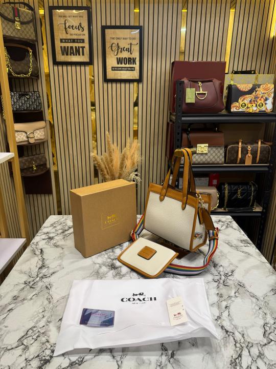 Coac_h City Patchwork Tote Bag With Matching Zip Wallet Rainbow Strap Box And Dust Bag
