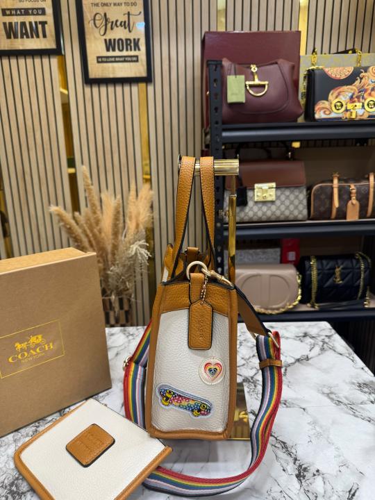 Coac_h City Patchwork Tote Bag With Matching Zip Wallet Rainbow Strap Box And Dust Bag