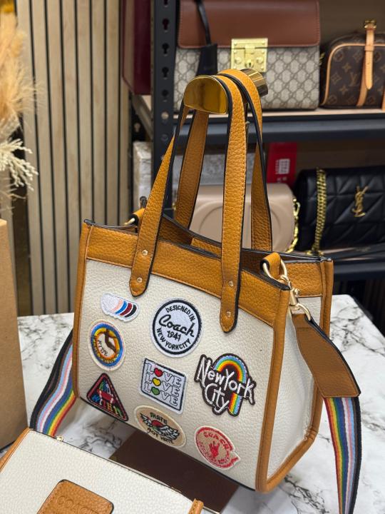 Coac_h City Patchwork Tote Bag With Matching Zip Wallet Rainbow Strap Box And Dust Bag