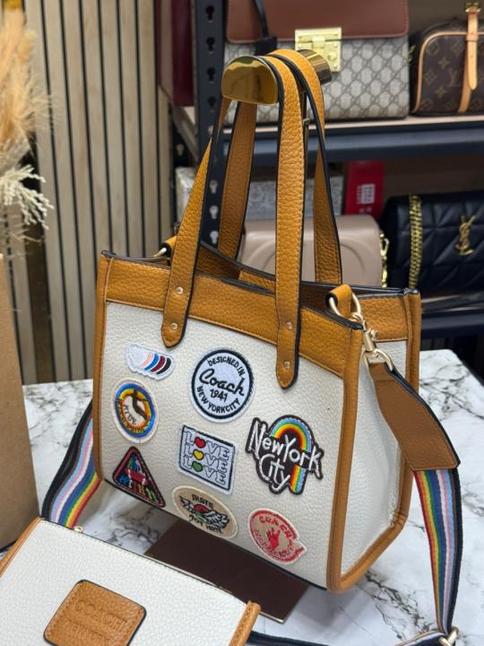 Coac_h City Patchwork Tote Bag With Matching Zip Wallet Rainbow Strap Box And Dust Bag