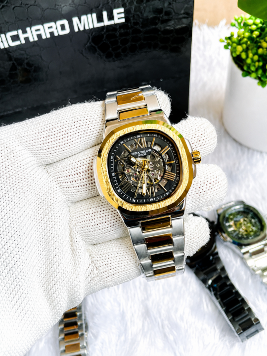 Pate K Philippe Automatic Gold Two Tone Black Dial AT446