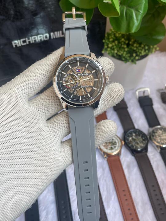 Tommyy  Hilfiger Automatic Silicon Belt Grey Silver Black AT145