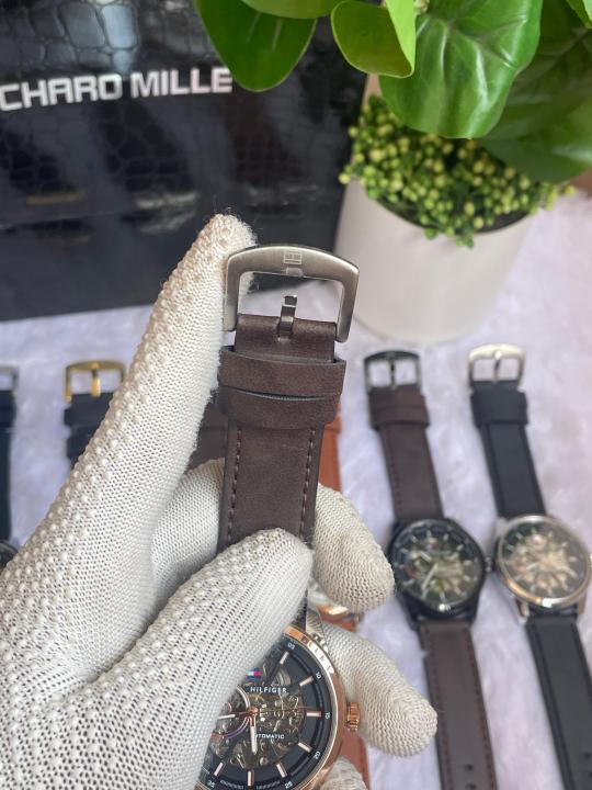 Tommyy Hilfiger Automatic Leather Belt Brown Two Tone Black Dial AT143