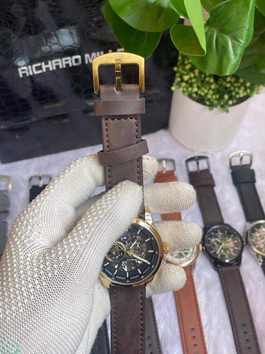 Tommyy  Hilfiger Automatic Leather Belt Brown Gold Black AT143