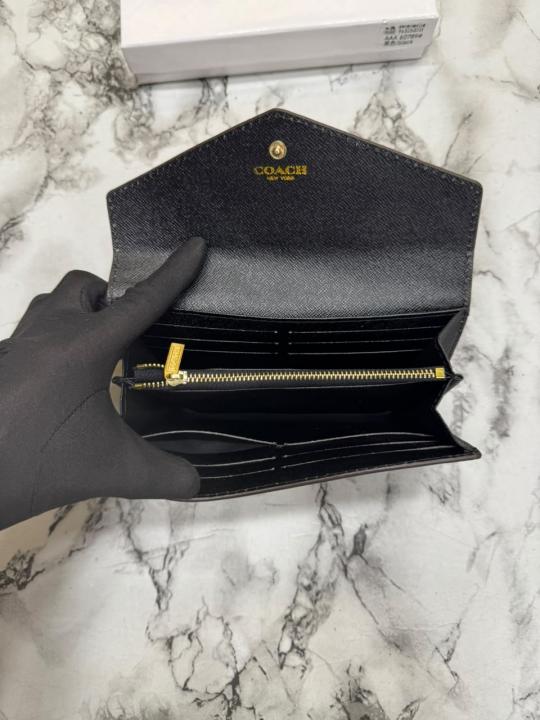 Coac_h Womens Slim Signature Canvas Envelope Long Wallet (AAA-60789) (Black)
